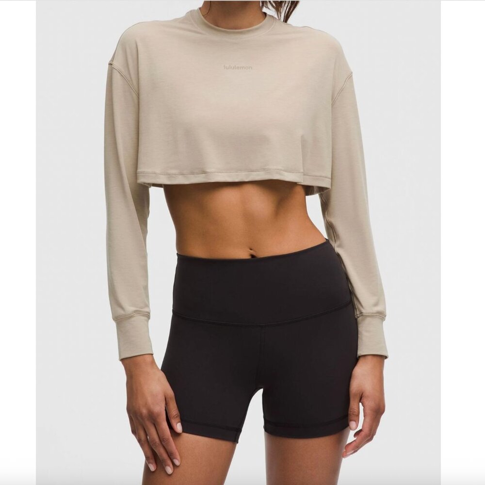 lululemon athletica Cropped Long Sleeve Tee in Light Beige